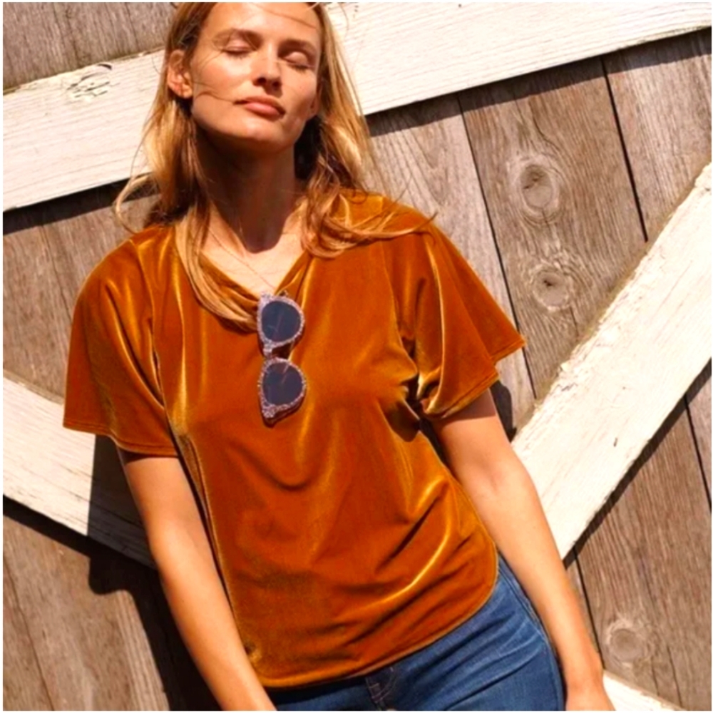 Madewell Velvet Butterfly Orange Top
